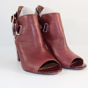 Ralph Lauren Burgundy Leather & Patent Peep Toe Heels – Size 8.5